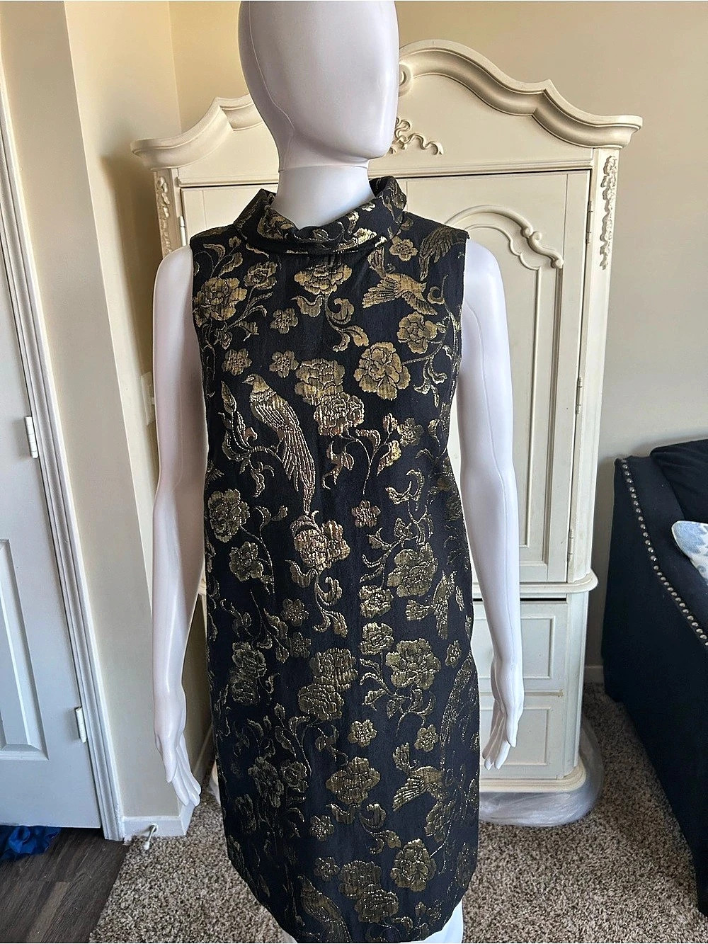 ASOS Floral Mini Dress in Black & Gold Like New
